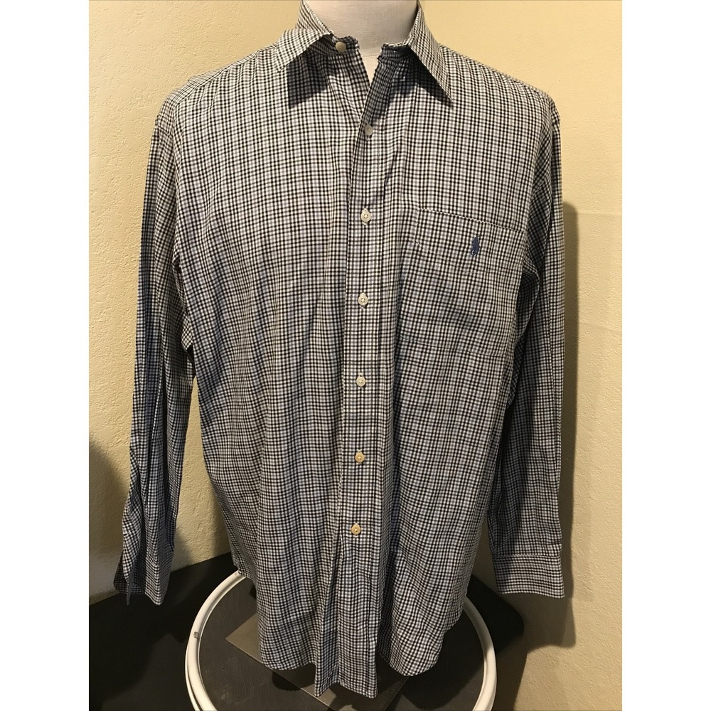 POLO Ralph‎ Lauren Mens Shirt Button Up Lowell Sport Plaid Long Sleeve Navy Sz L